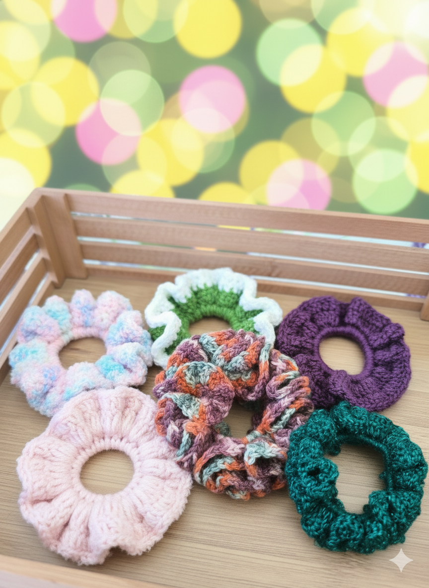 Chouchou au Crochet Fait Main "Palette Créative" | Accessoire Cheveux Unique & Varié