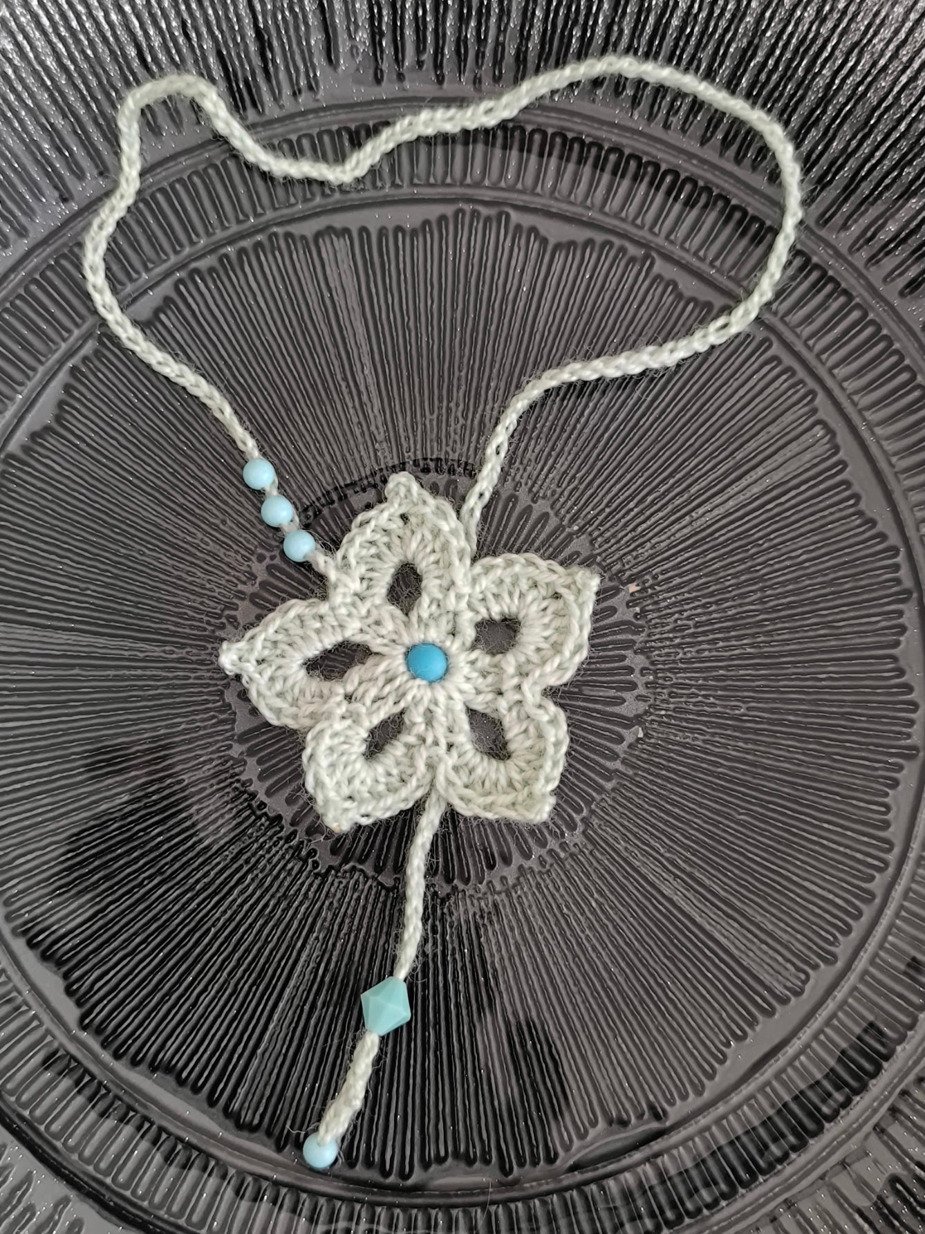 Collier Fleur au Crochet "Aqua Bloom" | Fait Main & Perle Turquoise